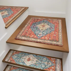 OJIA Stair Treads Non-Slip Matching Mat for Wooden Steps, Square Stair Rug Rubber Backing Staircase Runner Anti-Slip Landing Mat 31x31 Inch