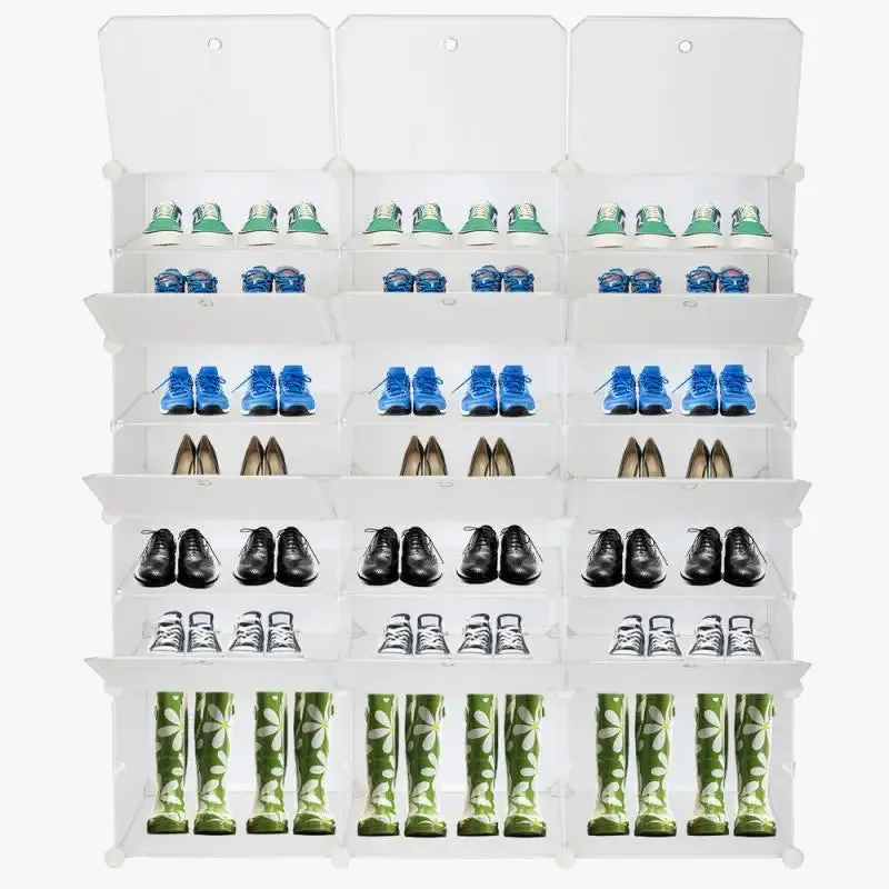 organisateur pliable pour chaussures avec couvercle transparent et compartiments