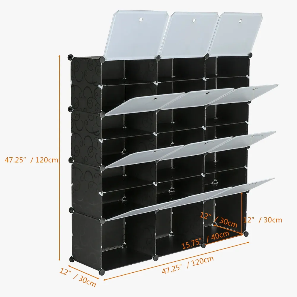 organisateur pliable pour chaussures avec couvercle transparent et compartiments