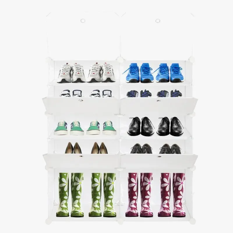 organisateur pliable pour chaussures avec couvercle transparent et compartiments