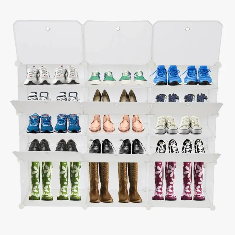 organisateur pliable pour chaussures avec couvercle transparent et compartiments