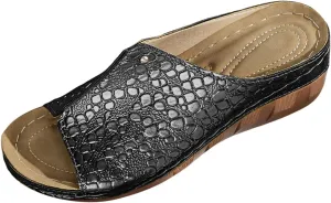 Orthopedic Sandals for Womens Arch Support Crocodile Pattern Dressy Leather Sandal Slip On Casual Open Toe Non-Slip Comfortable Shoes Summer Spring Stylish Beach Visits Festivals Party Shoe