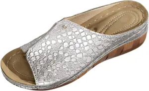 Orthopedic Sandals for Womens Arch Support Crocodile Pattern Dressy Leather Sandal Slip On Casual Open Toe Non-Slip Comfortable Shoes Summer Spring Stylish Beach Visits Festivals Party Shoe