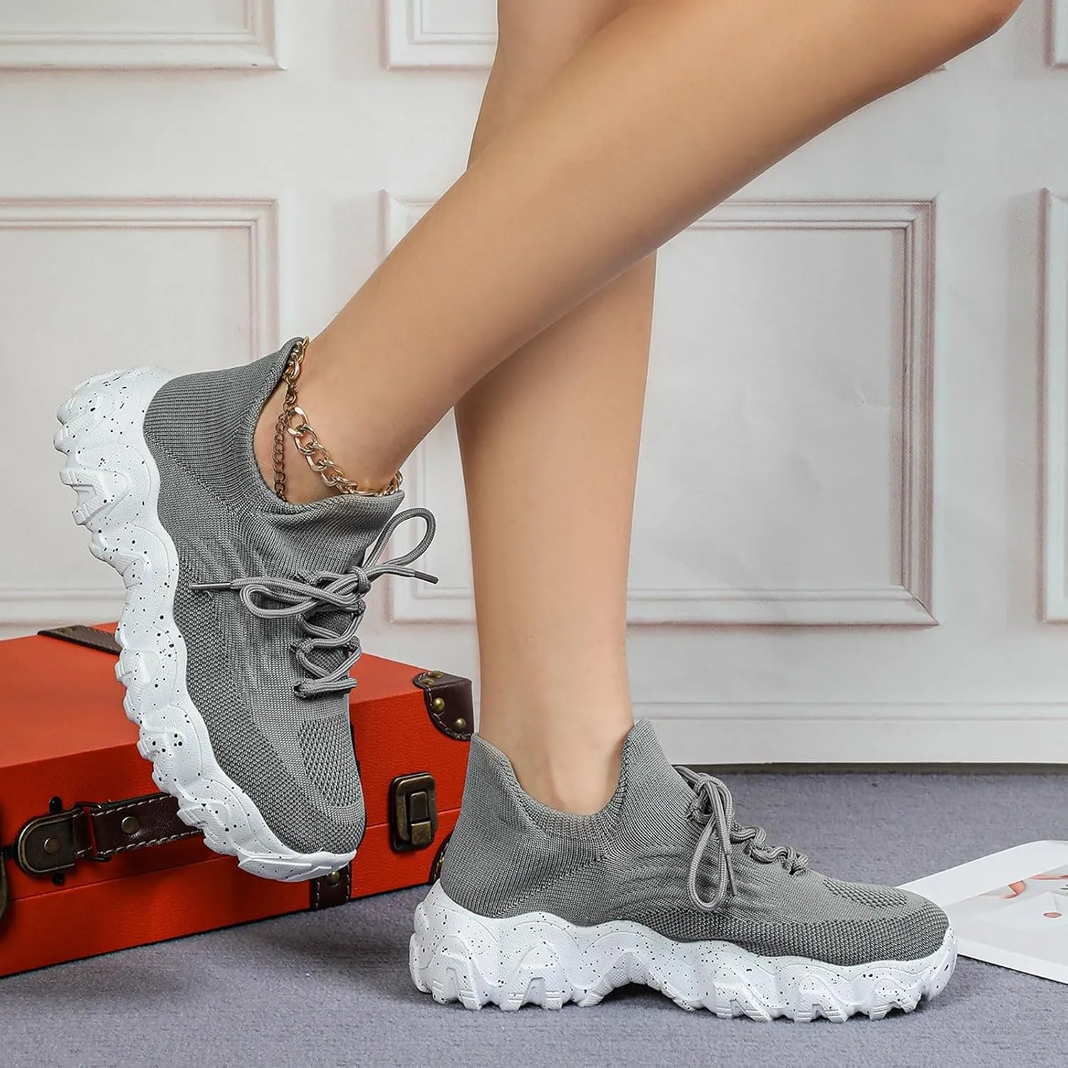 Orthopedic Shoes for Women Woven Breathable Soft Sole Slip on Walking Shoes with Arch Support Daily Commuting Shoes