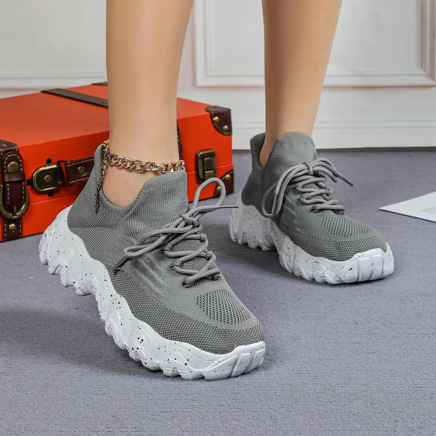 Orthopedic Shoes for Women Woven Breathable Soft Sole Slip on Walking Shoes with Arch Support Daily Commuting Shoes