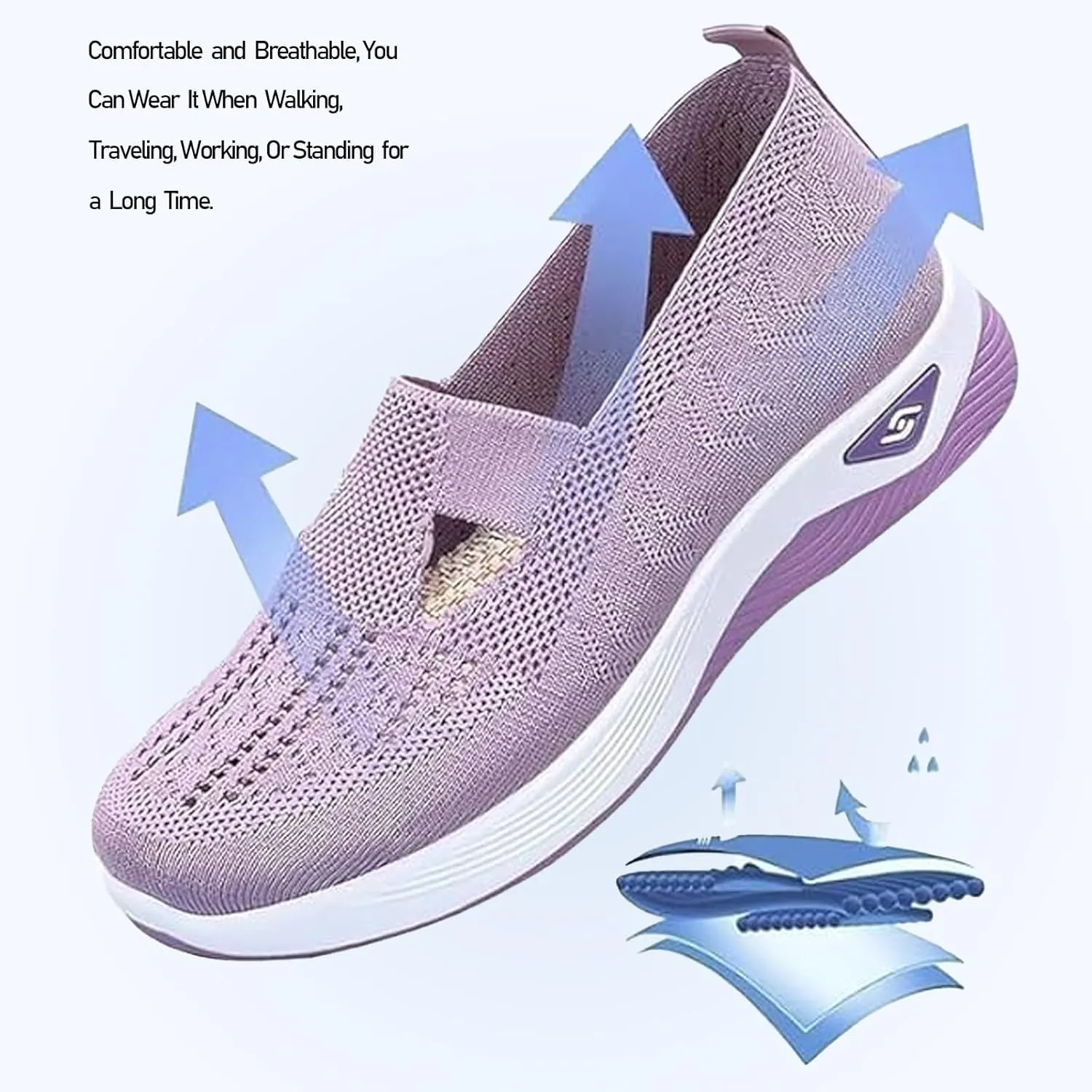 Orthopedic Walking Shoes for Women, Lightweight Mesh Breathable Slip on Trainers Ladies Soft Soled Comfortable Athletic Wide & Bulky Sneakers