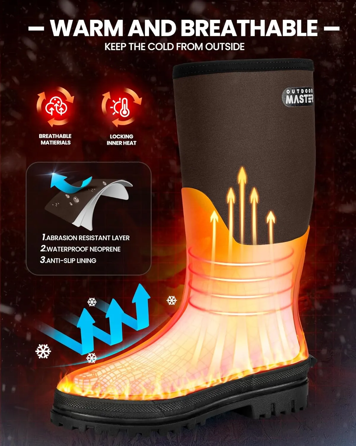 OutdoorMaster Hunting Boots for Men, Waterproof Rubber Neoprene Boots, Anti-slipped Insulated Outdoor Boots