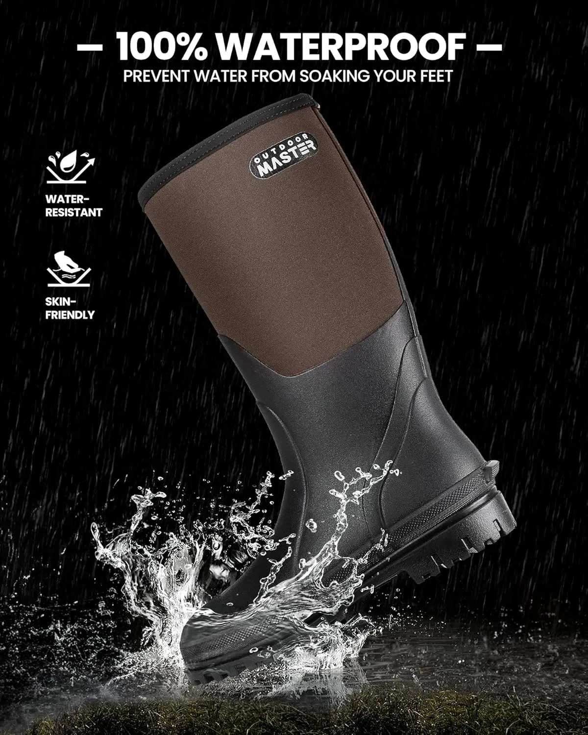 OutdoorMaster Hunting Boots for Men, Waterproof Rubber Neoprene Boots, Anti-slipped Insulated Outdoor Boots