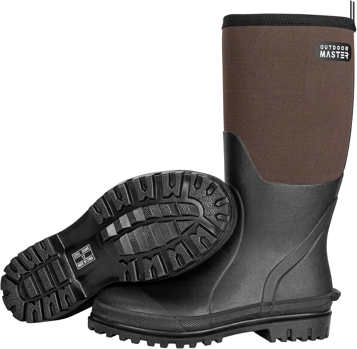 OutdoorMaster Hunting Boots for Men, Waterproof Rubber Neoprene Boots, Anti-slipped Insulated Outdoor Boots