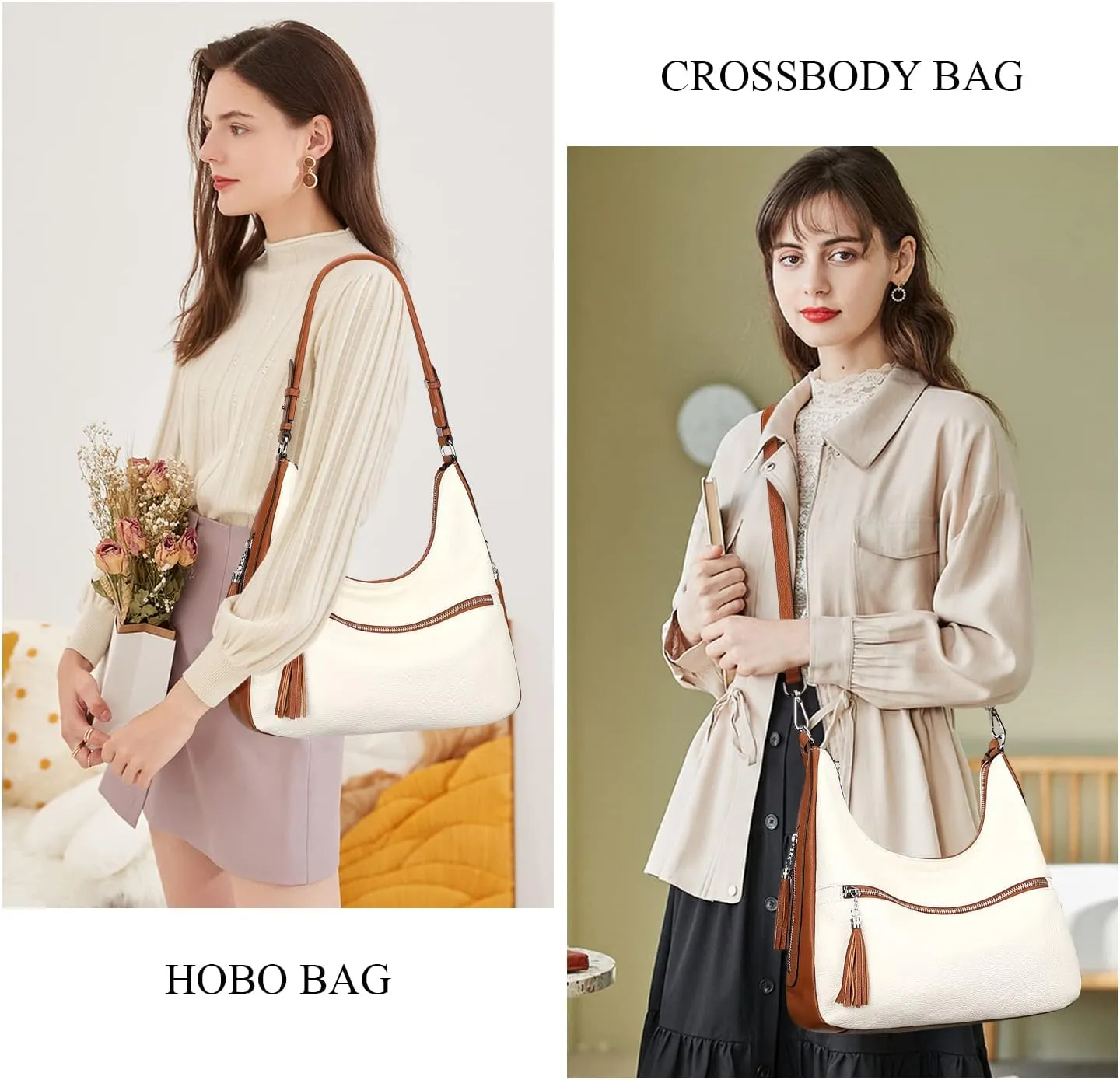 Over Earth Genuine Leather Hobo Bags for Women Medium Soft Purses Casual Shoulder Bag and Handbags