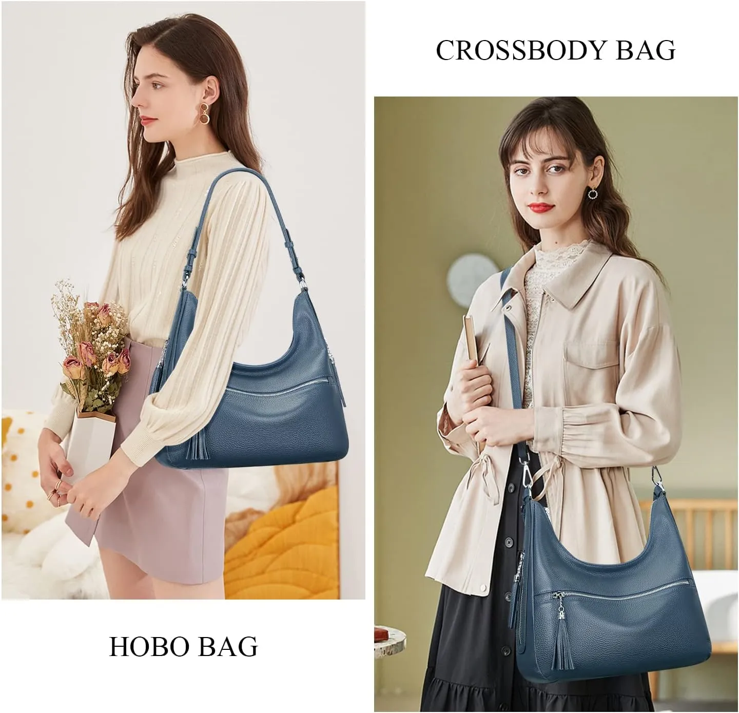 Over Earth Genuine Leather Hobo Bags for Women Medium Soft Purses Casual Shoulder Bag and Handbags