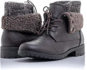Patty-01 Women's Combat Style Lace Up Ankle Bootie Women's Hiking Boot with Rugged Low Heel
