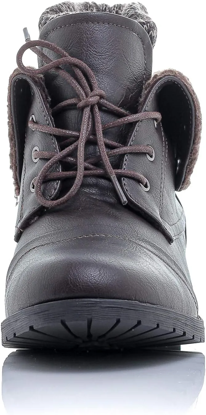 Patty-01 Women's Combat Style Lace Up Ankle Bootie Women's Hiking Boot with Rugged Low Heel