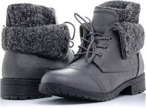 Patty-01 Women's Combat Style Lace Up Ankle Bootie Women's Hiking Boot with Rugged Low Heel