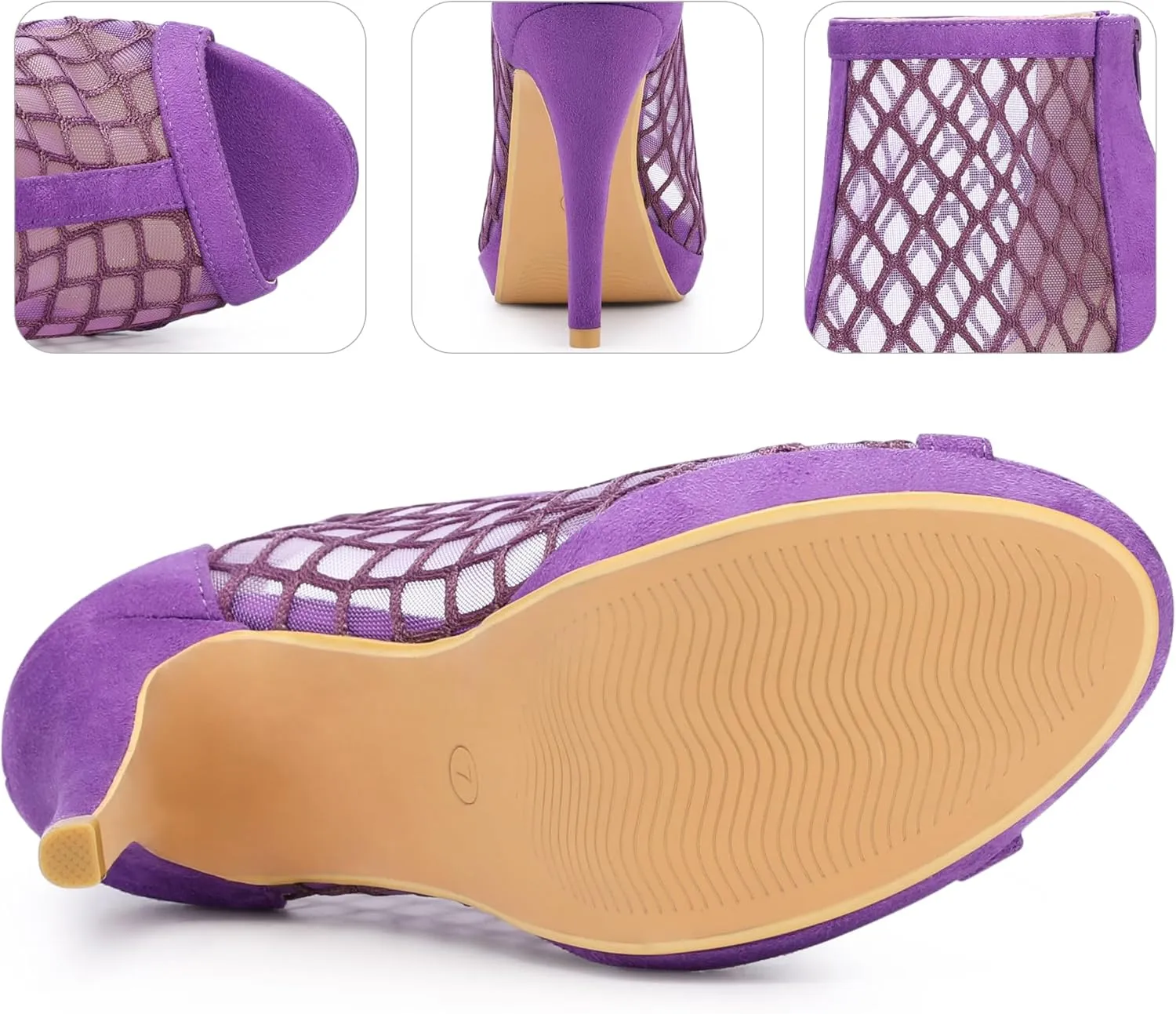Perphy Platform Peep Toe Mesh Back Zip Stiletto Heel Sandal for Women
