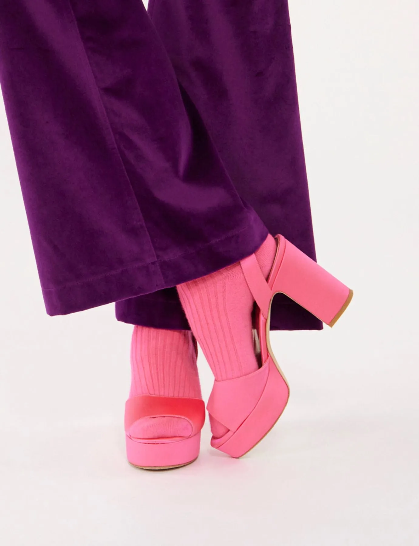 Pink satin platform sandal