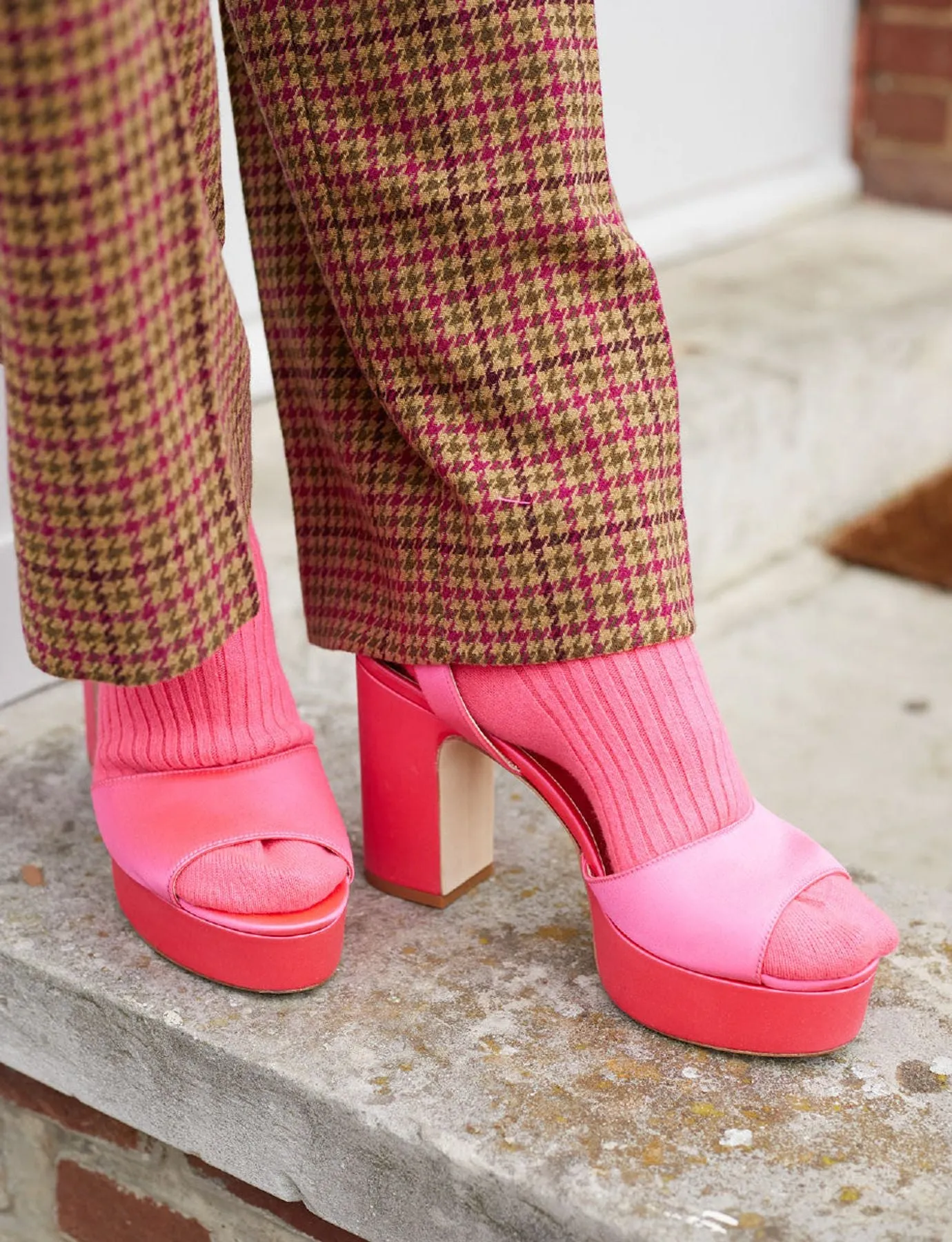 Pink satin platform sandal