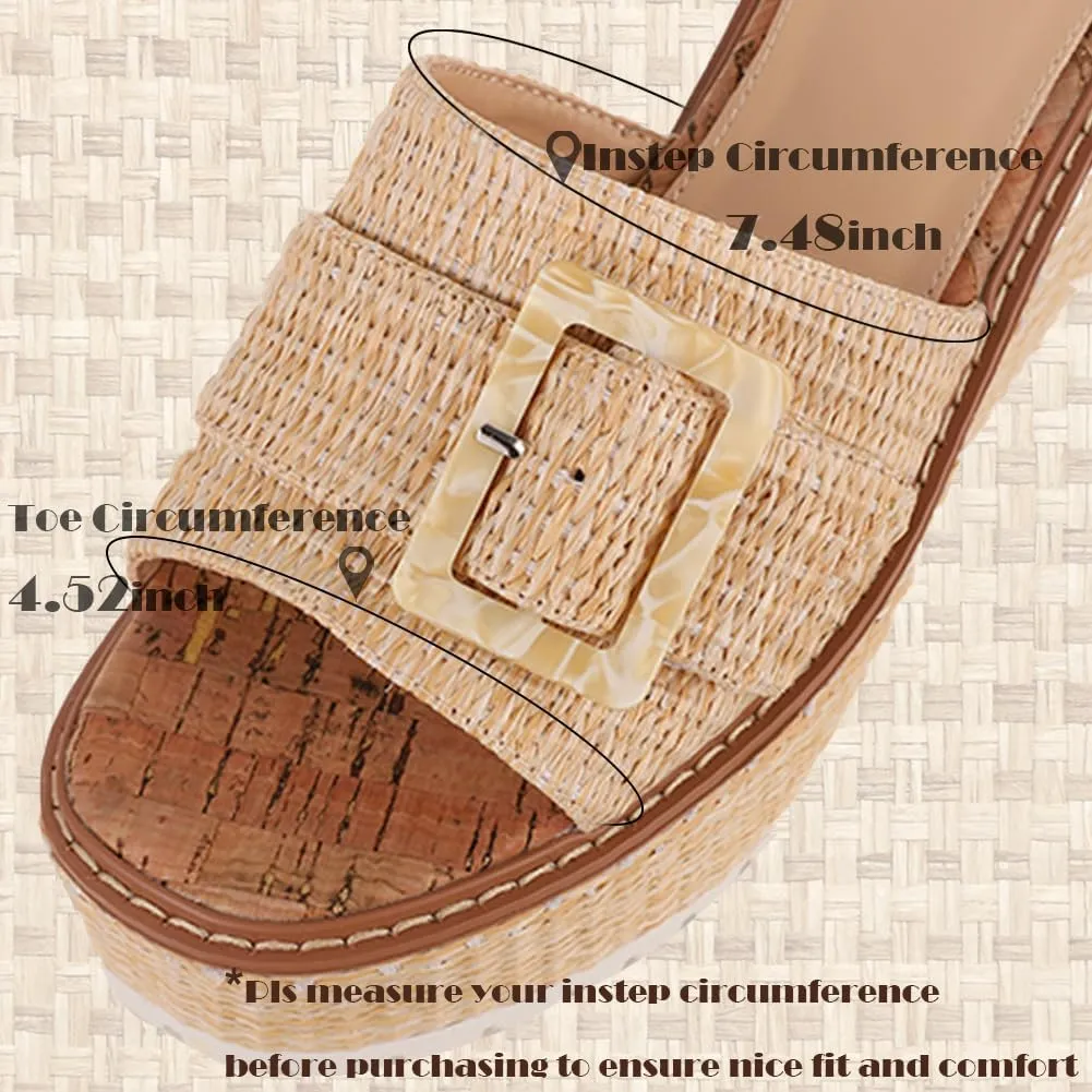 Platform Espadrille Wedge Sandals for Women Slip On Slides Comfortable Big Buckle Sandals Open Toe Beach Dress Sandal