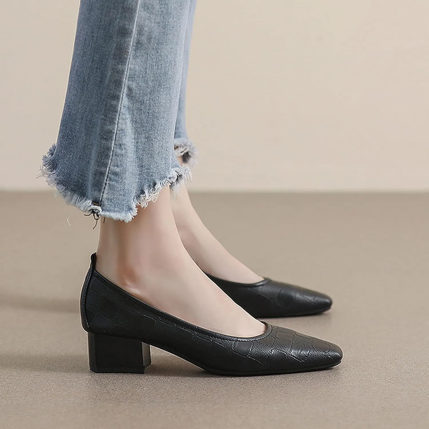 Pointed Toe Women’s Slip-On Shoes Thick Heels Soft Sole Leather Shallow Opening Pumps Dress Practical Clubbing Work Office Party Wedding Courts Comfort