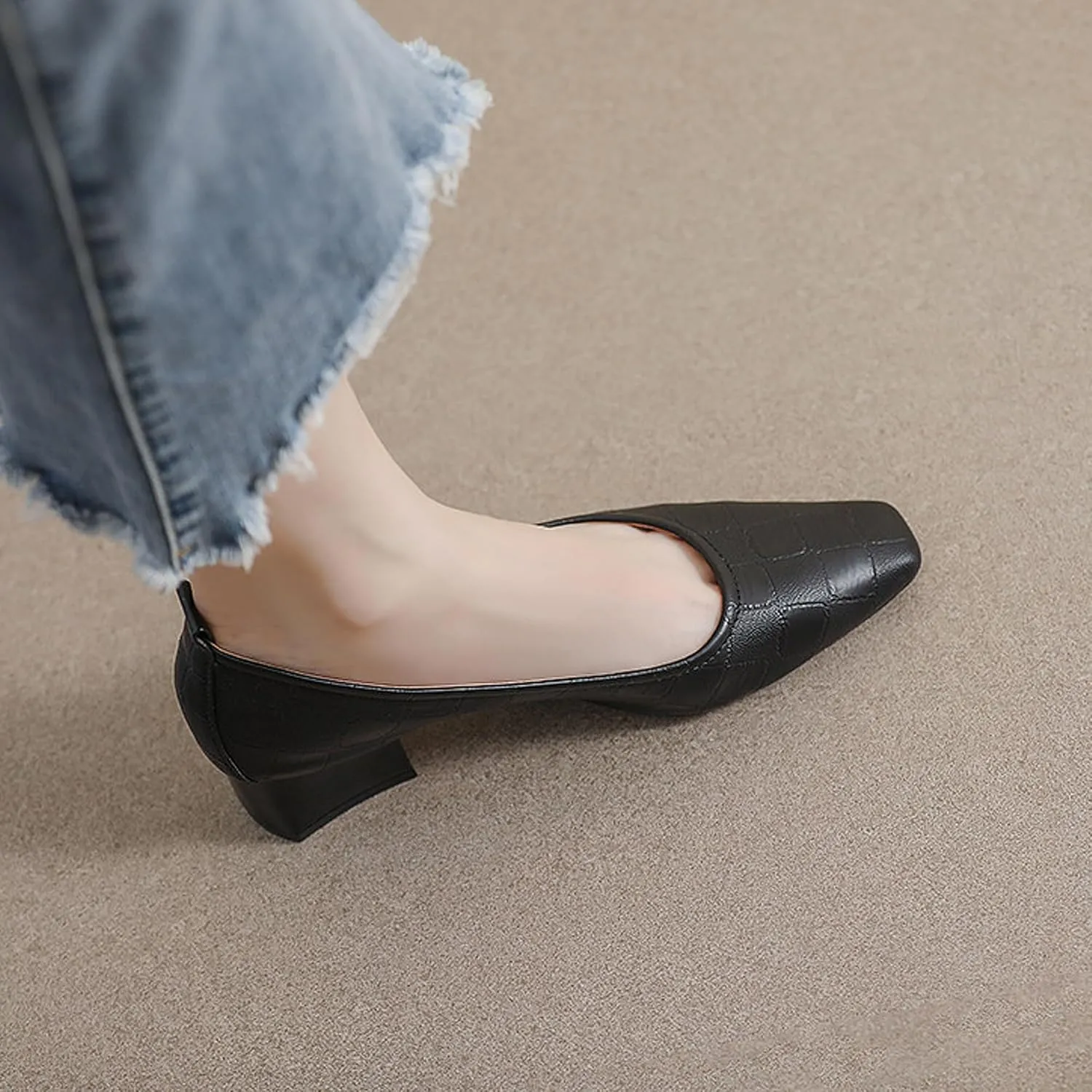 Pointed Toe Women’s Slip-On Shoes Thick Heels Soft Sole Leather Shallow Opening Pumps Dress Practical Clubbing Work Office Party Wedding Courts Comfort