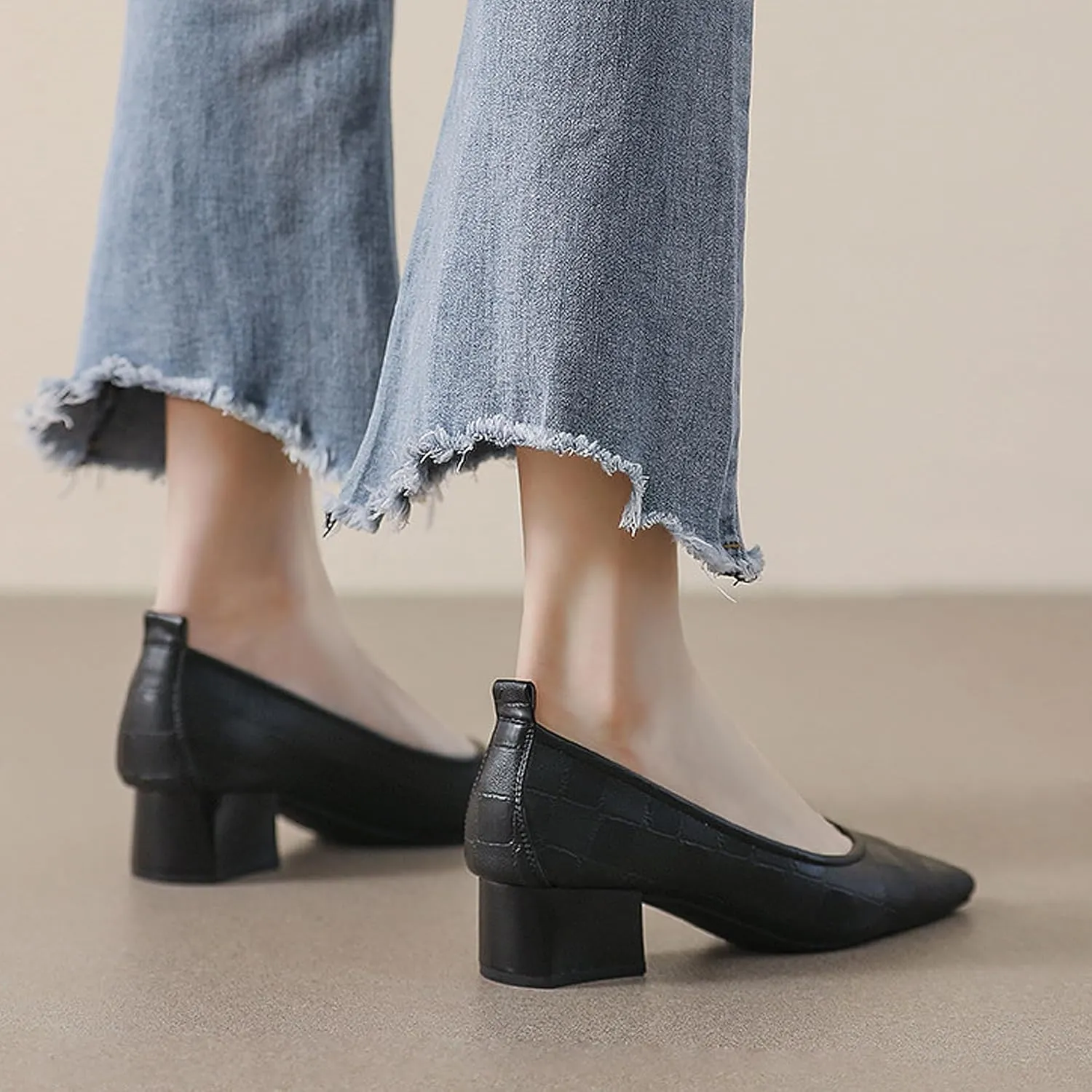 Pointed Toe Women’s Slip-On Shoes Thick Heels Soft Sole Leather Shallow Opening Pumps Dress Practical Clubbing Work Office Party Wedding Courts Comfort