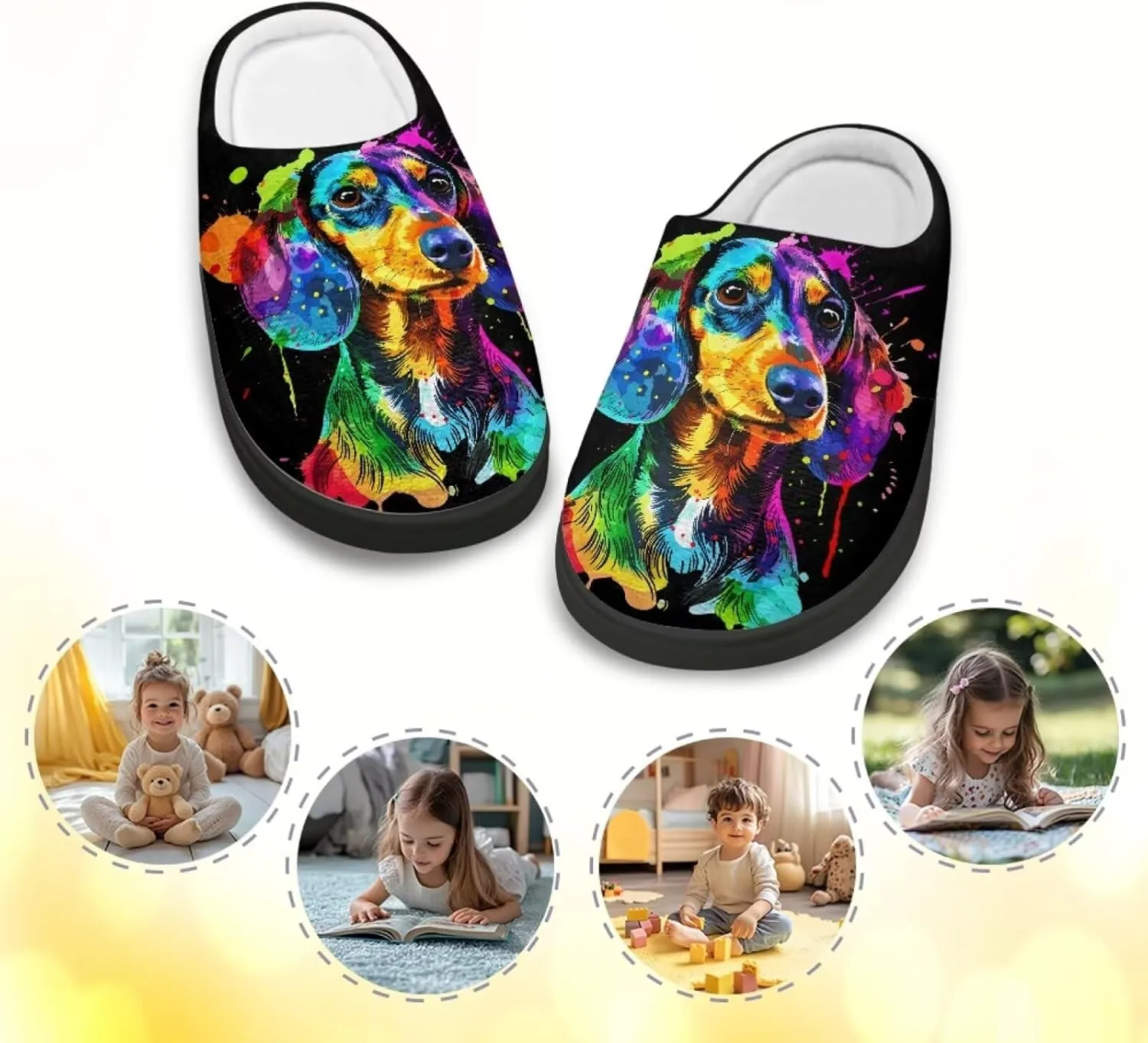 Polero Cute Printed Kids Slippers - Soft Plush Winter Slip On House Slippers