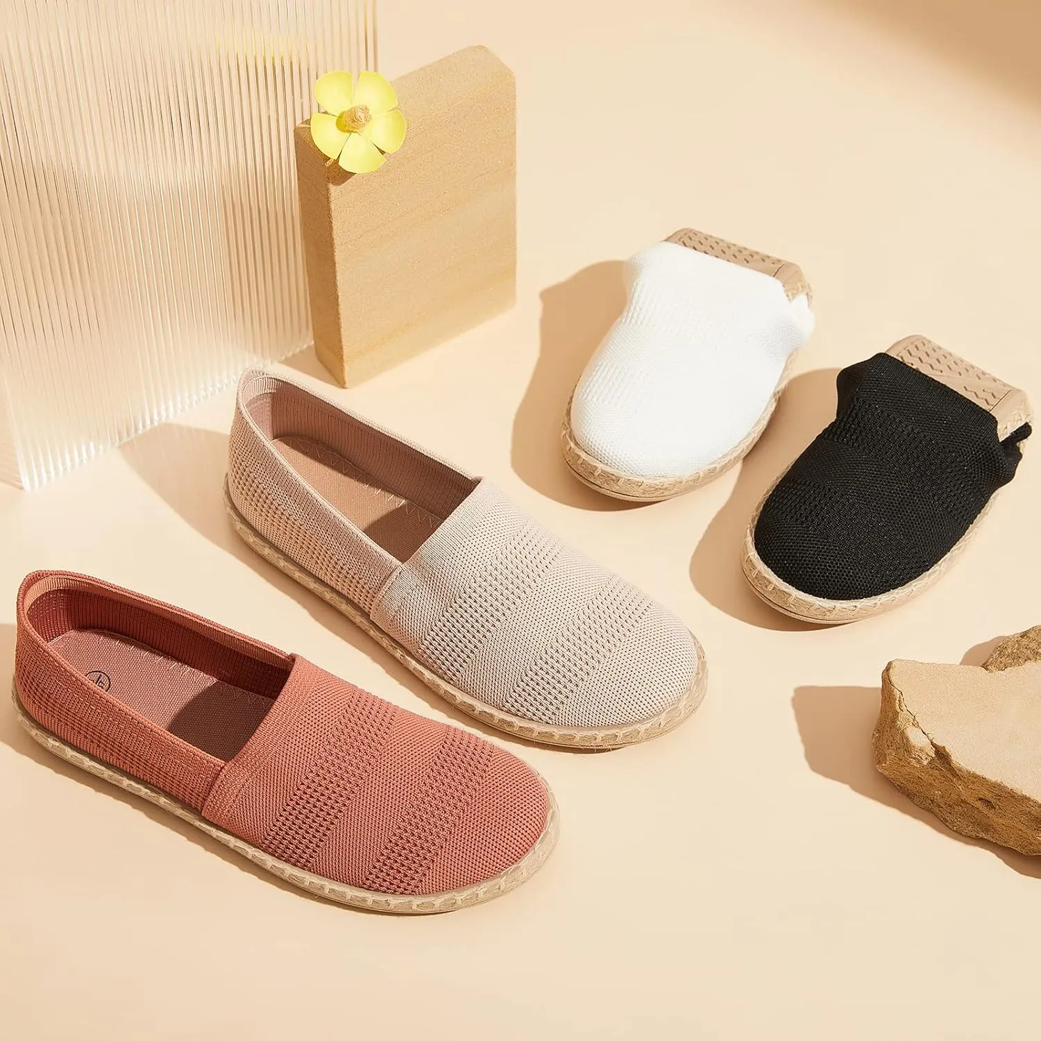 POVOGER Women's Black Flats Mesh Slip On Shoes Breathable Loafers Espadrilles Flats Soft Womens Casual Shoes