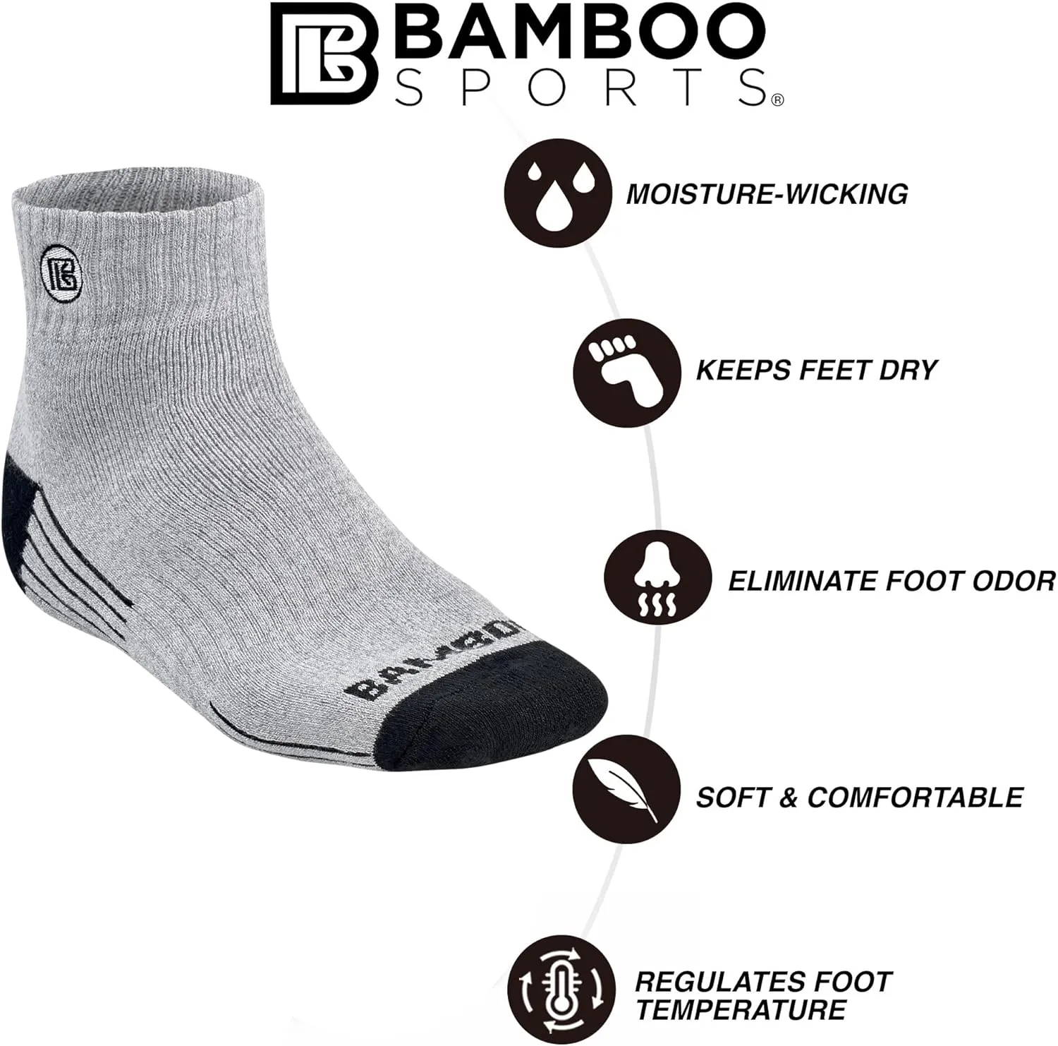 Premium Bamboo Crew Work Socks- Quarter High Moisture Wicking, Odor Eliminating