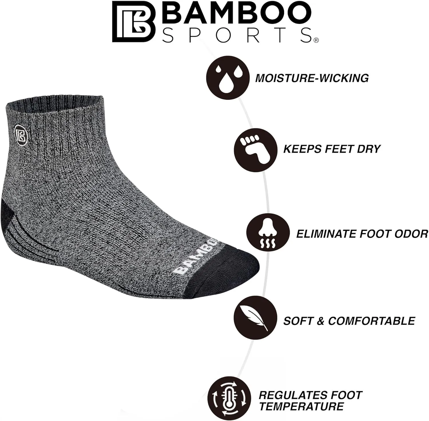 Premium Bamboo Crew Work Socks- Quarter High Moisture Wicking, Odor Eliminating