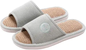 Premium Comfort All Seasons Cushion Sole Linen Bear Open Toe Women's House Slippers Indoor Soft Home Slip On Shoes