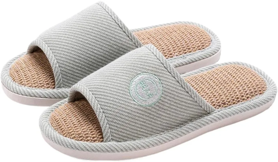 Premium Comfort All Seasons Cushion Sole Linen Bear Open Toe Women's House Slippers Indoor Soft Home Slip On Shoes