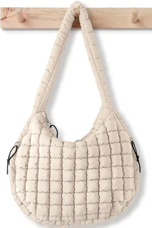 Puffer Tote Bag for Women Large Quilted Tote Bag Quilted Carryall Bag Soft Puffy Crossbody Bag Hobo Handbags Puff Purse