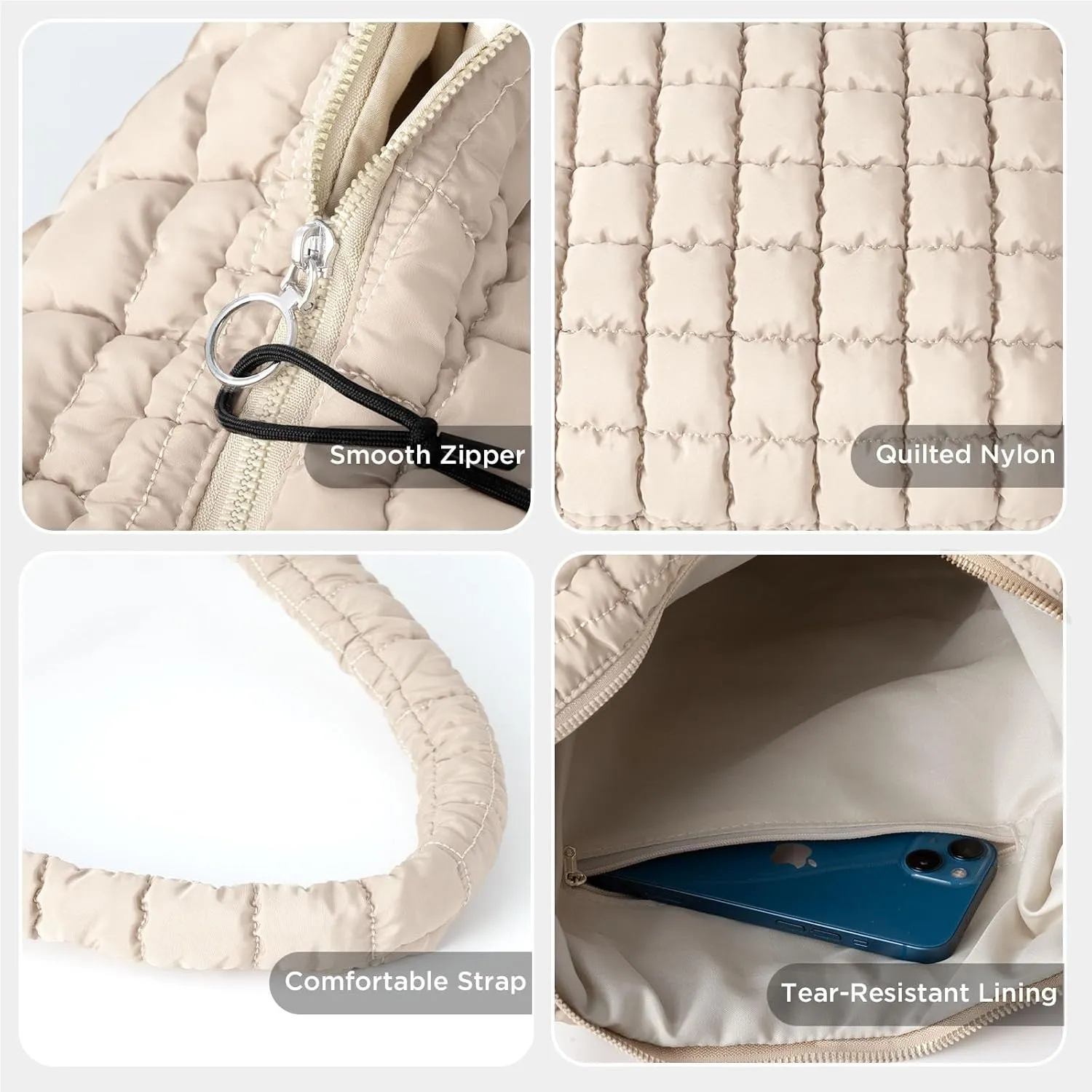 Puffer Tote Bag for Women Large Quilted Tote Bag Quilted Carryall Bag Soft Puffy Crossbody Bag Hobo Handbags Puff Purse