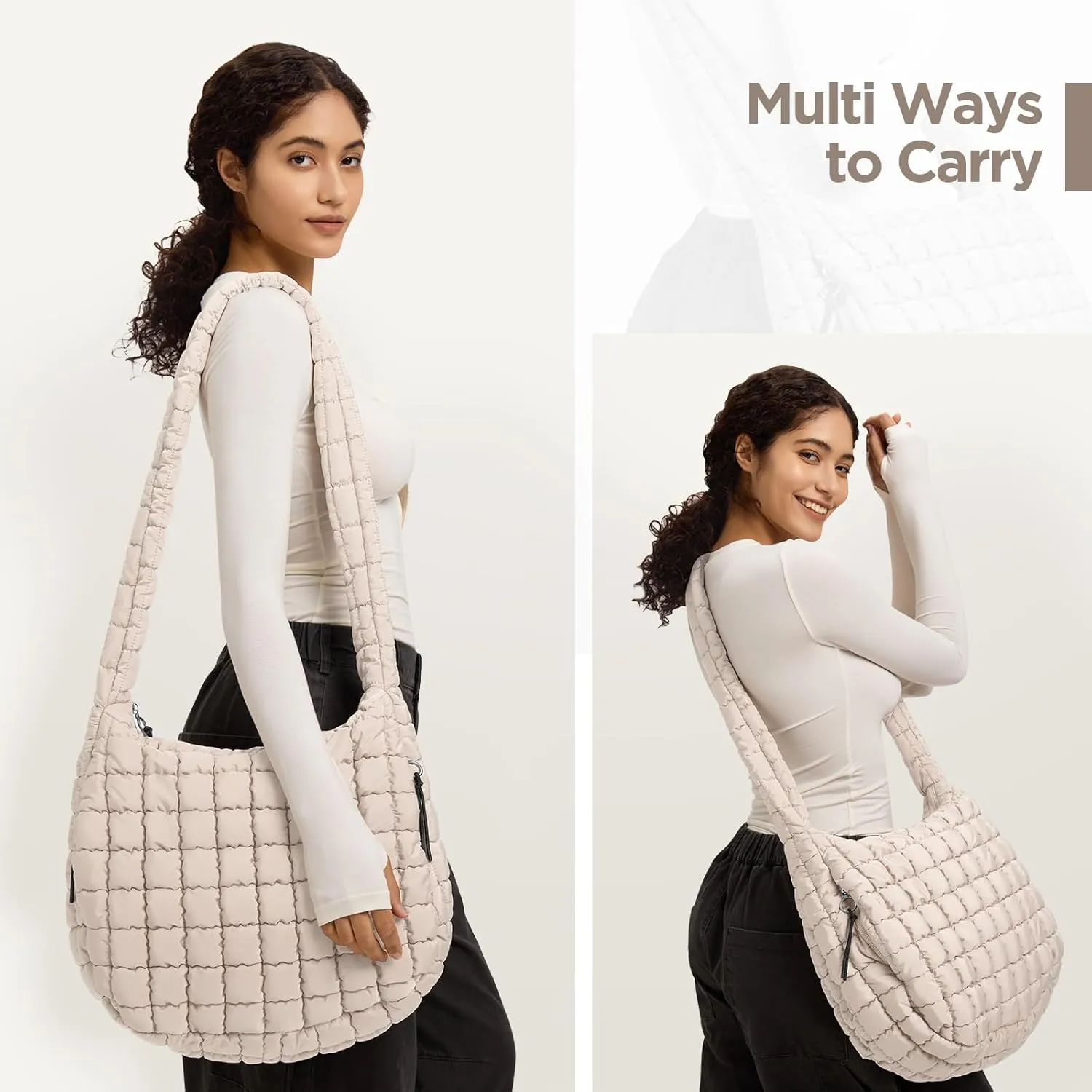 Puffer Tote Bag for Women Large Quilted Tote Bag Quilted Carryall Bag Soft Puffy Crossbody Bag Hobo Handbags Puff Purse