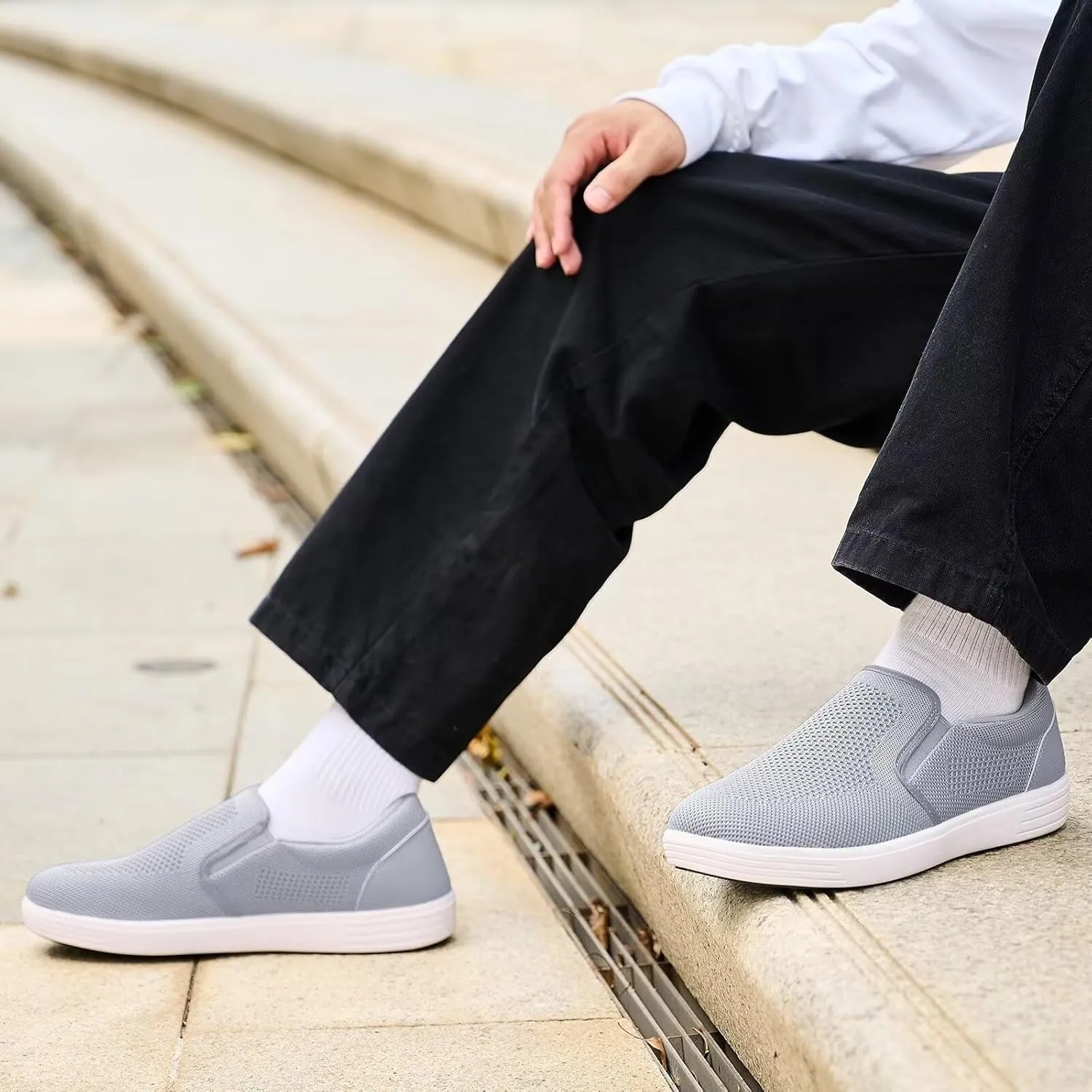 Puxowe Men's Slip On Walking Shoes-Lightweight Comfortable Knit Dress Sneaker