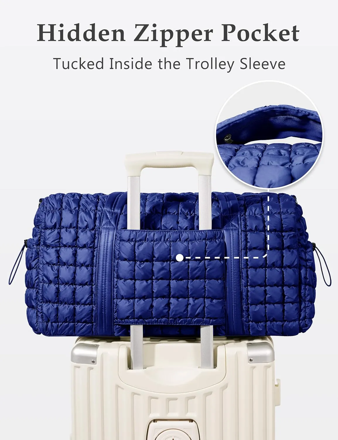 Quilted Travel Duffle Bag for Women Weekender Bag Large Puffer Overnight Bags Soft Puffy Duffel Bag Carry on Gym Bag Lightweight Personal Item Travel Bag for Trips Business Sport Airplane (Deep Navy)