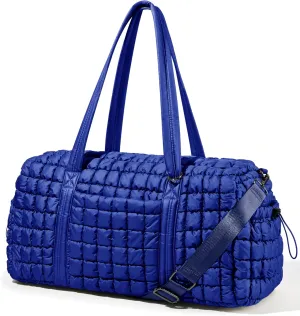 Quilted Travel Duffle Bag for Women Weekender Bag Large Puffer Overnight Bags Soft Puffy Duffel Bag Carry on Gym Bag Lightweight Personal Item Travel Bag for Trips Business Sport Airplane (Deep Navy)