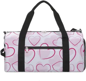 Red Hearts Romantic Duffel Bag with Shoe Compartment Lightweight for Travel Gym