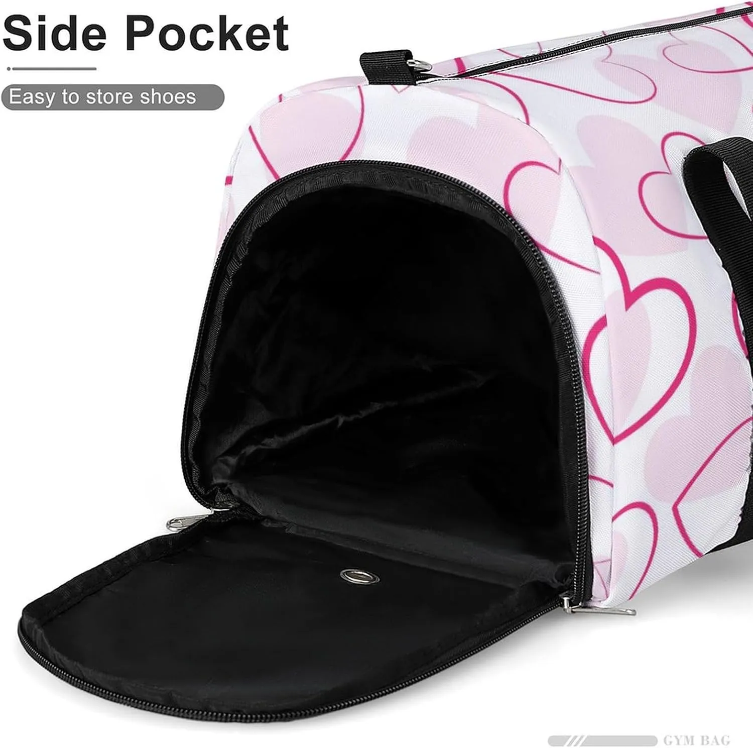 Red Hearts Romantic Duffel Bag with Shoe Compartment Lightweight for Travel Gym