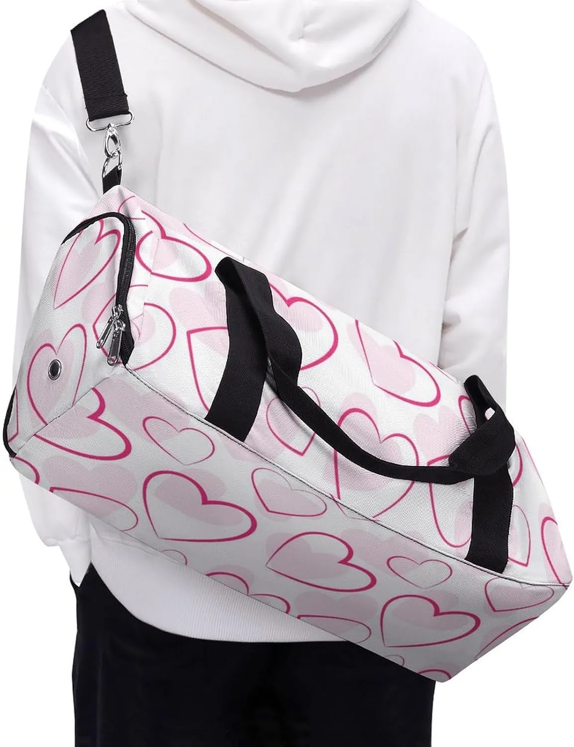 Red Hearts Romantic Duffel Bag with Shoe Compartment Lightweight for Travel Gym