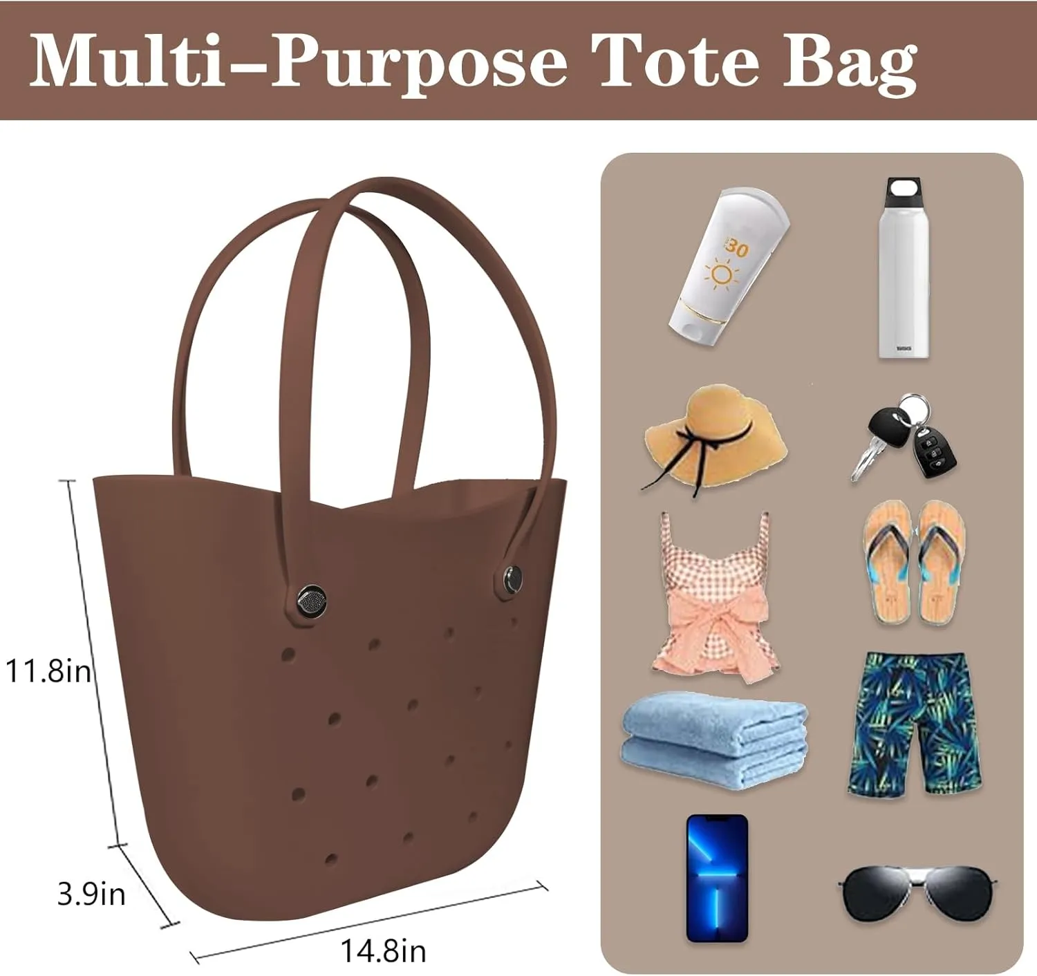 Rubber Beach Bag Large Waterproof Lightweight Washable Durable Bogo Bag Women Rubber Tote Bag for Beach, Pool, Gym
