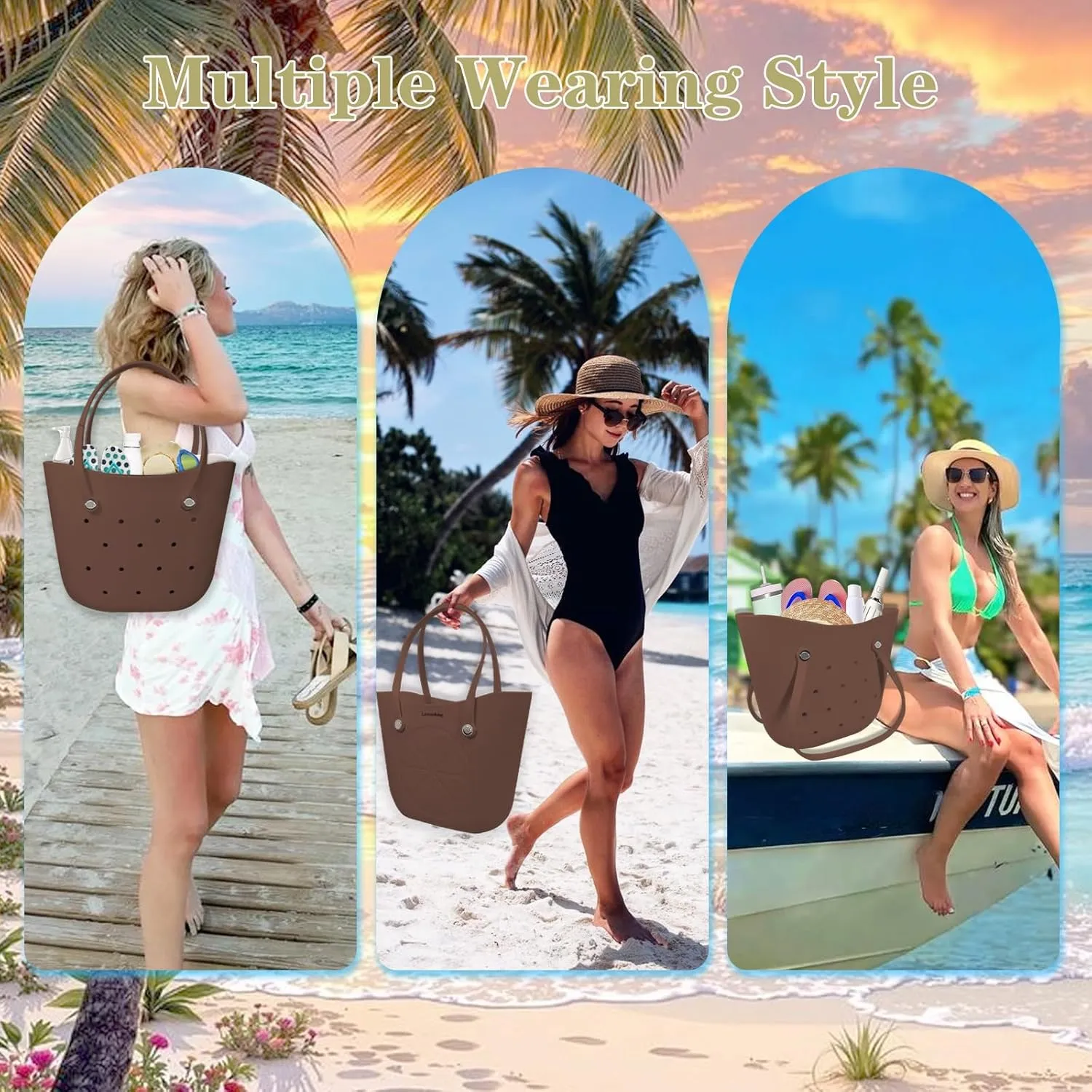 Rubber Beach Bag Large Waterproof Lightweight Washable Durable Bogo Bag Women Rubber Tote Bag for Beach, Pool, Gym
