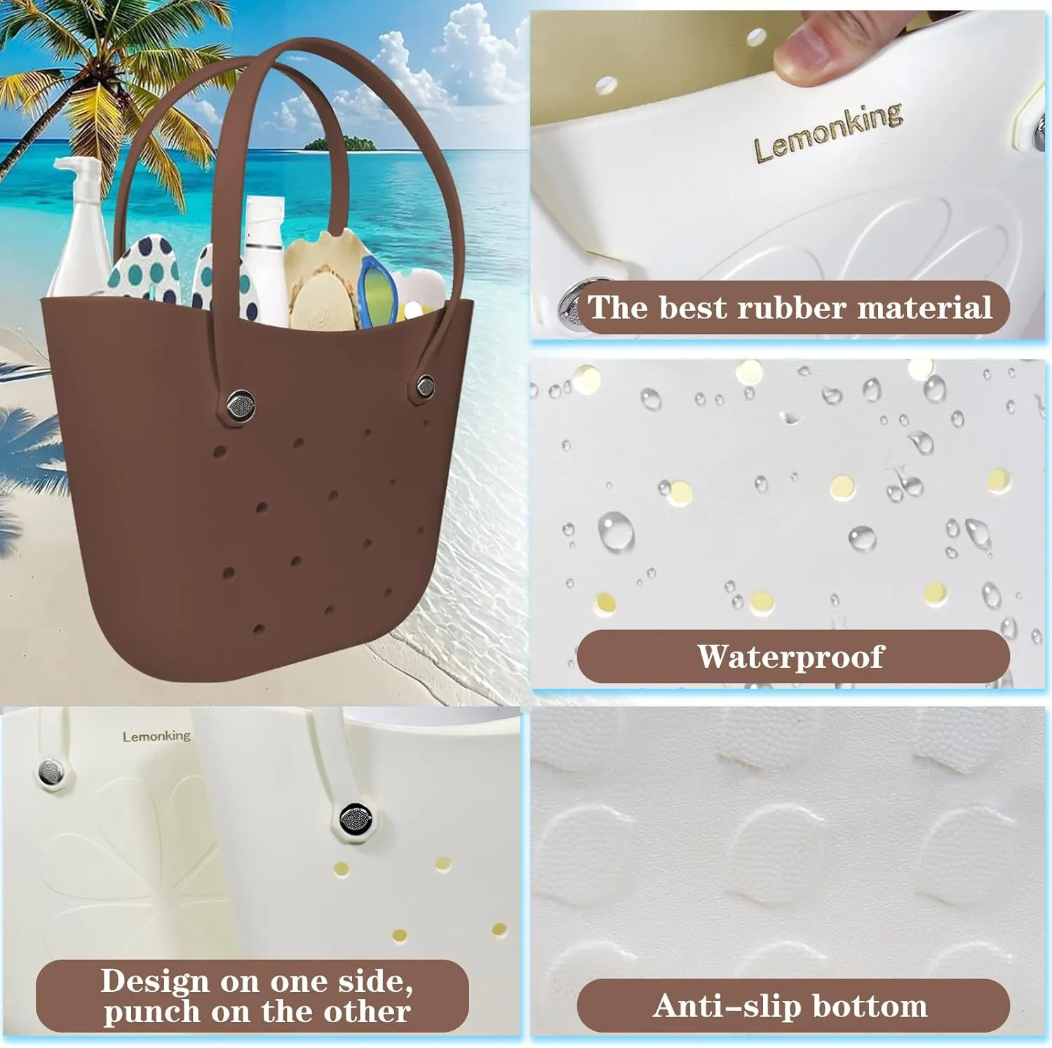 Rubber Beach Bag Large Waterproof Lightweight Washable Durable Bogo Bag Women Rubber Tote Bag for Beach, Pool, Gym