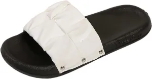 Ruched Slides Women Lightweight Flat Slip on Sandals Beach Soft Sole Slippers Comfort Dressy Slide Sandal