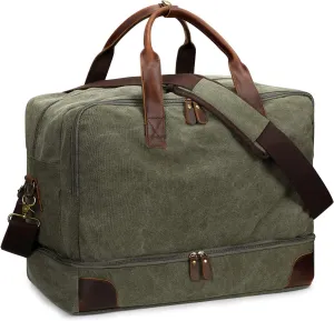 S-ZONE Mens Canvas Duffel Bag Travel Weekend Overnight Bag with Shoes Laptop Compartment 2.0 Version