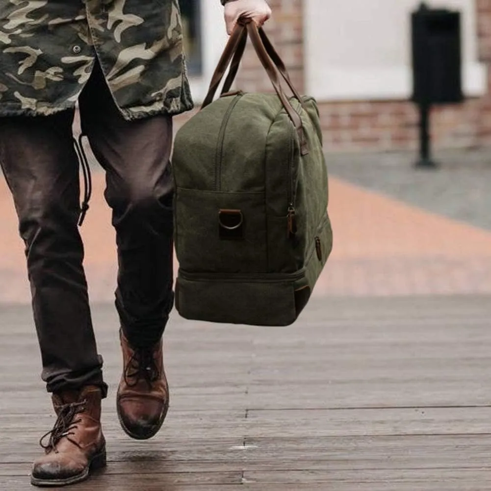S-ZONE Mens Canvas Duffel Bag Travel Weekend Overnight Bag with Shoes Laptop Compartment 2.0 Version