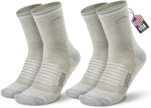 SAMSOX 2 Pack Merino Wool Hiking Socks, Made in USA, Moisture Wicking Cushion Socks for Men & Women (Charleston Micro Crew)