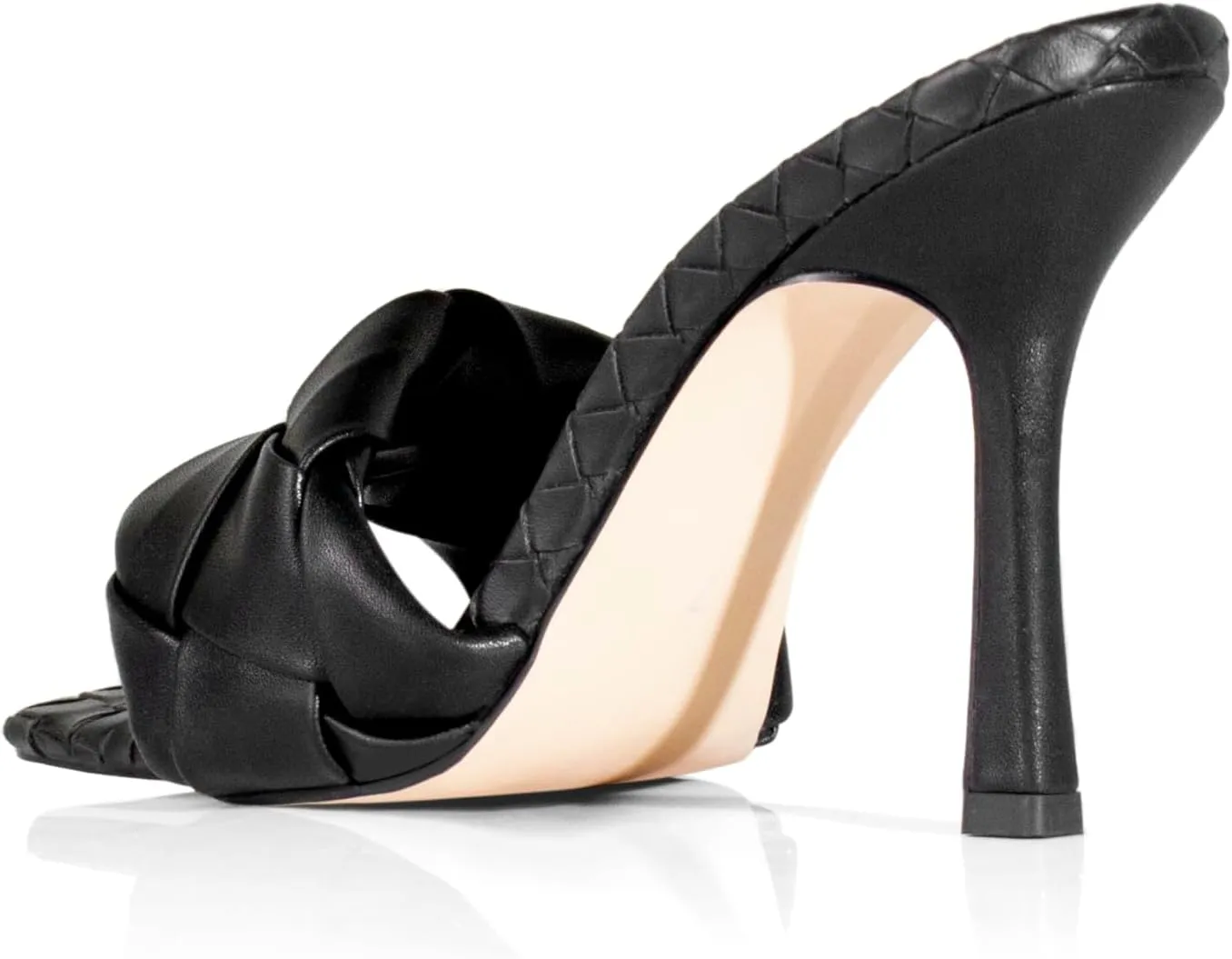 sarawill Women's Braided Heeled Sandals High Heel Slides Open Square Toe Stilettos Heeled Mules Slip On Summer Heel Sexy Party Dress Shoes for Ladies