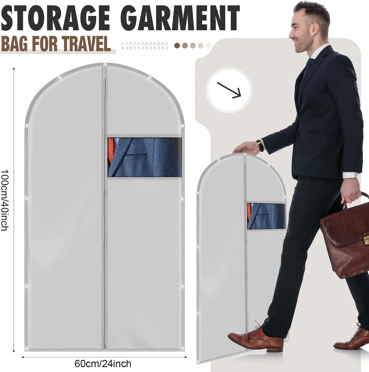 SATINIOR 12 Pcs 40" Garment Bags for Travel Shoe Bags for Packing, Men Suit Cover for T-shirts, Coats, Jackets, Uniforms, Clothes, Shoes, Sneakers(Grey)