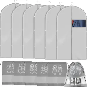 SATINIOR 12 Pcs 40" Garment Bags for Travel Shoe Bags for Packing, Men Suit Cover for T-shirts, Coats, Jackets, Uniforms, Clothes, Shoes, Sneakers(Grey)